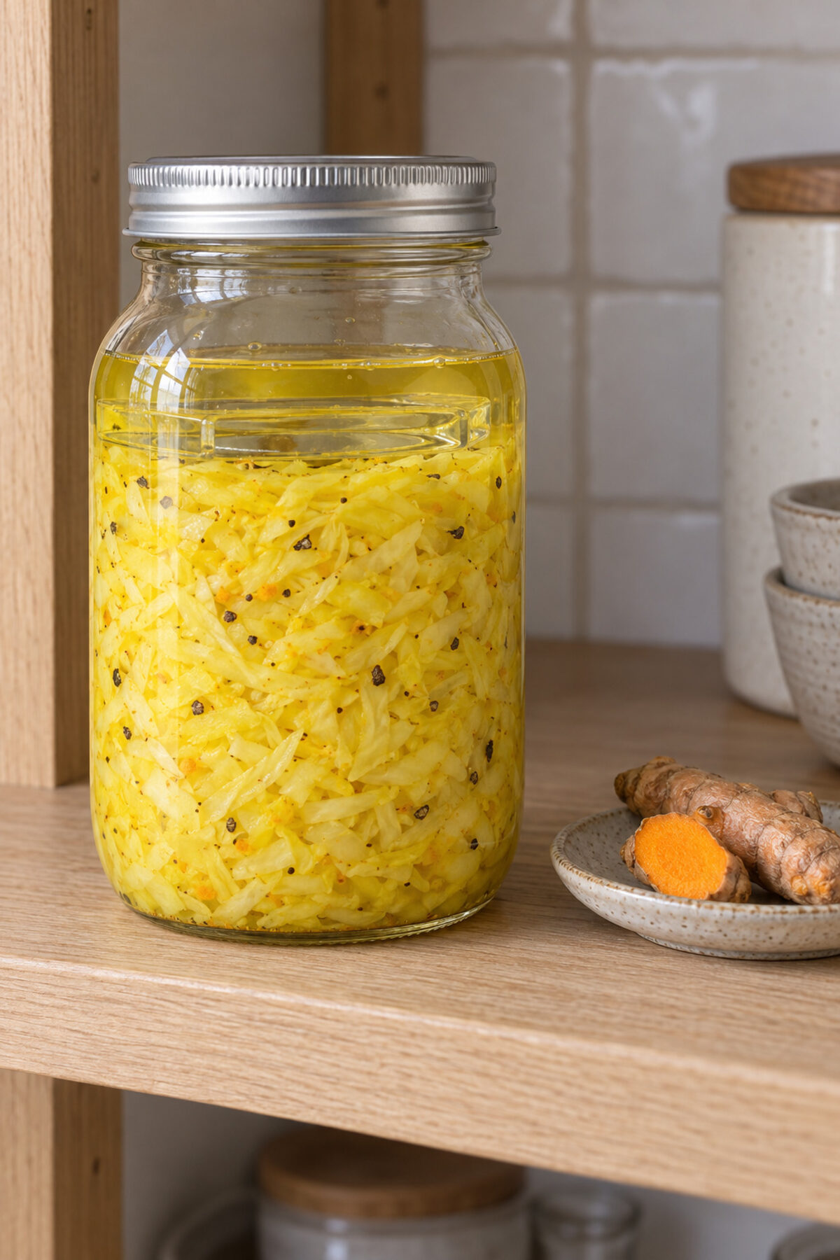 Turmeric and black pepper sauerkraut, day 1