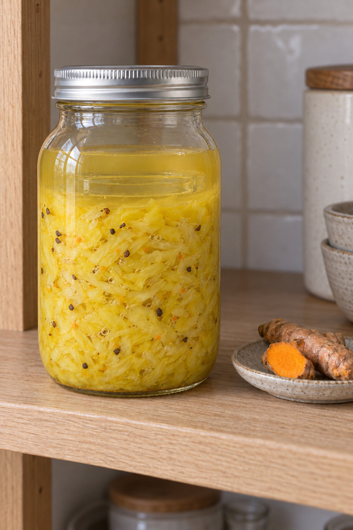 Turmeric and black pepper sauerkraut, day 7