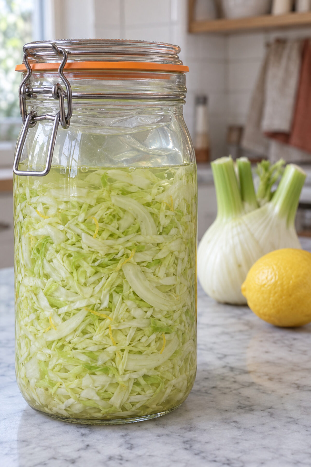 Fennel and lemon sauerkraut, day 1