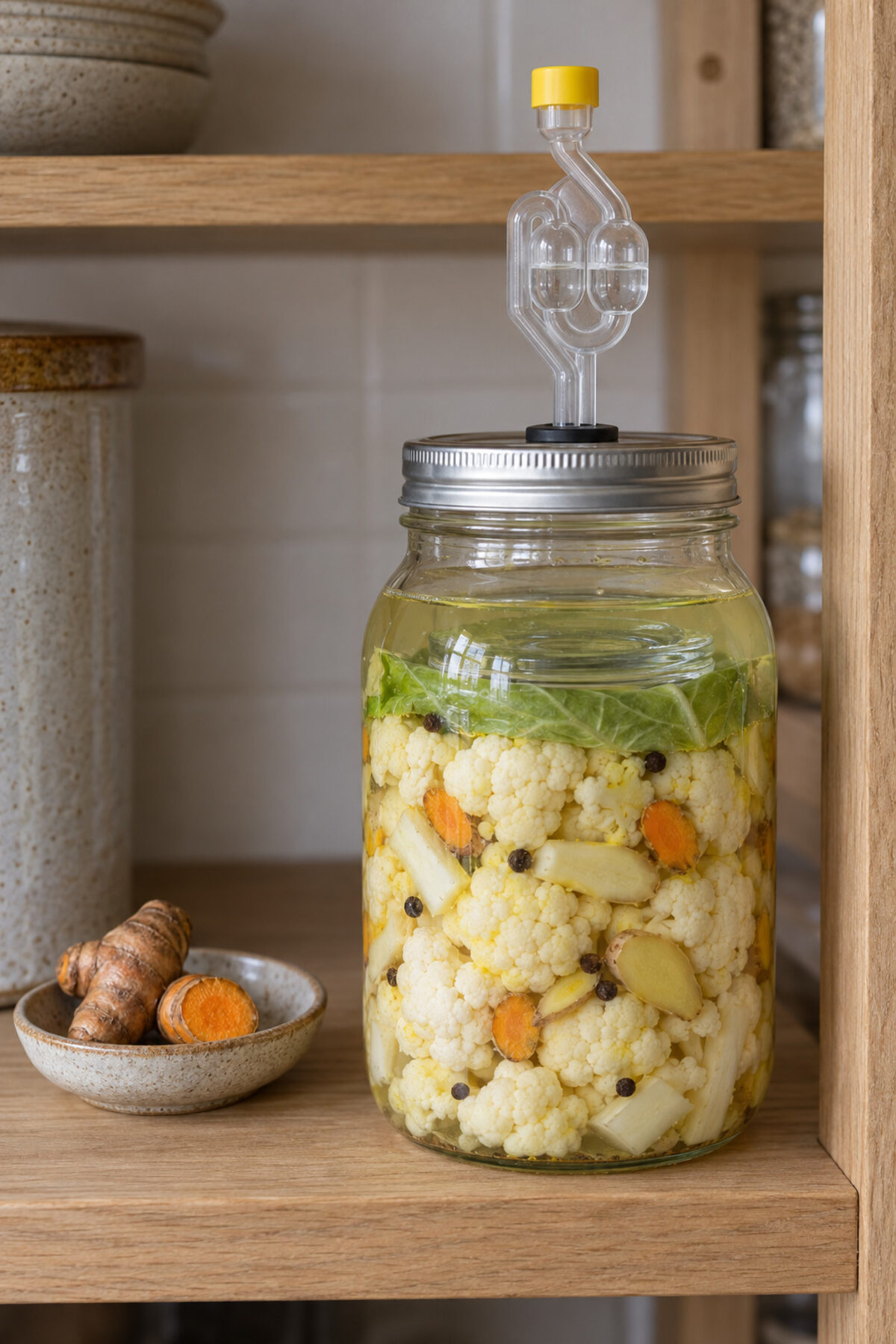 Coliflor fermentada con cúrcuma, día 1