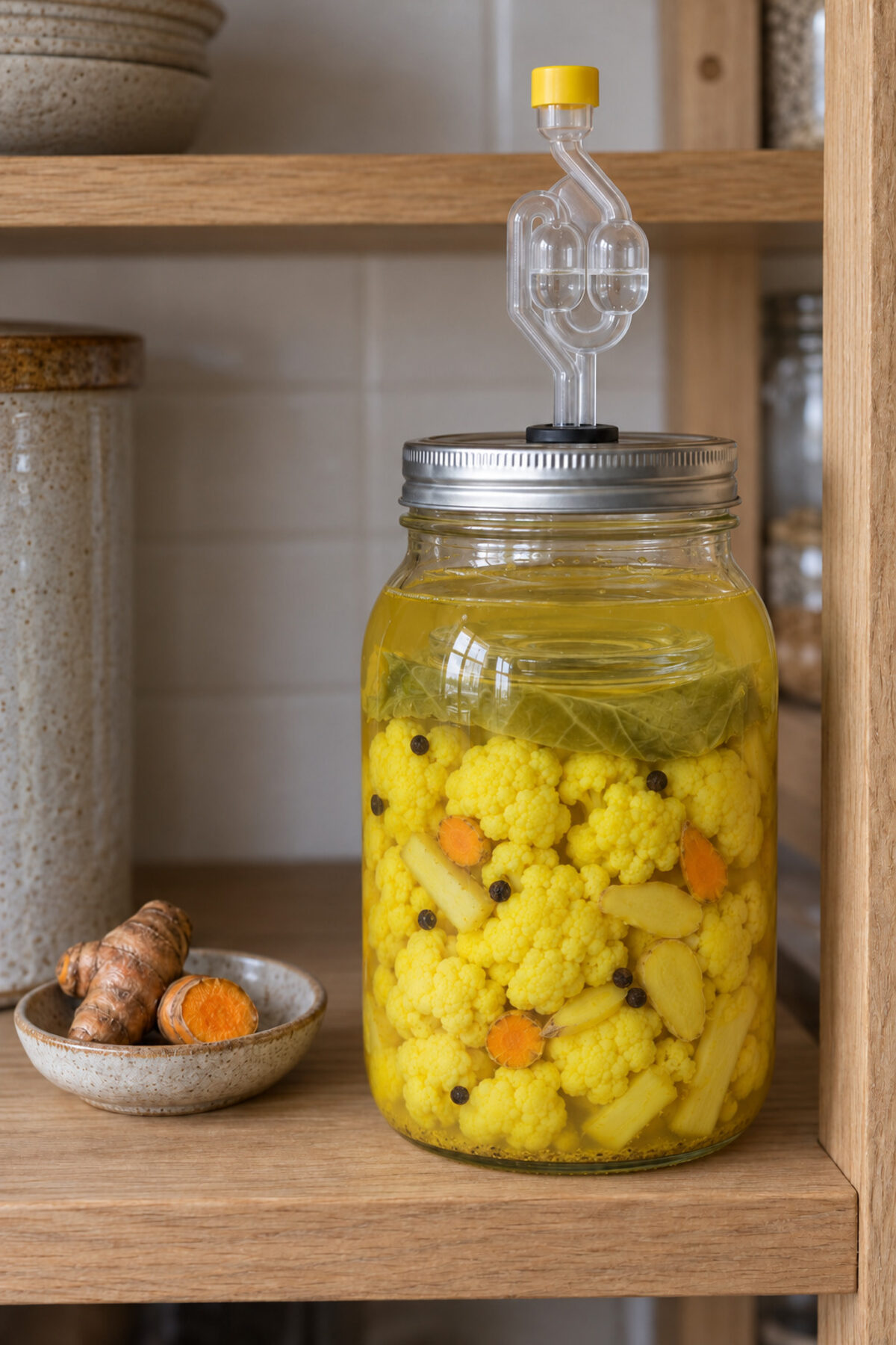 Coliflor fermentada con cúrcuma