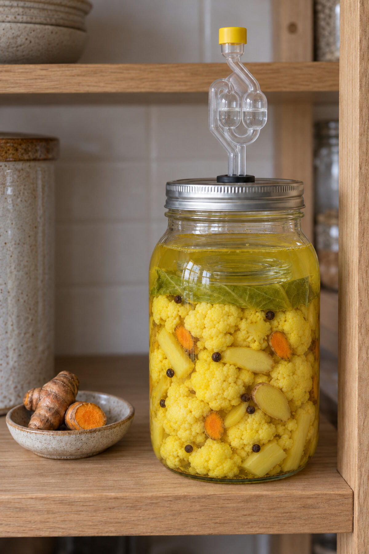 Coliflor fermentada con cúrcuma, día 7
