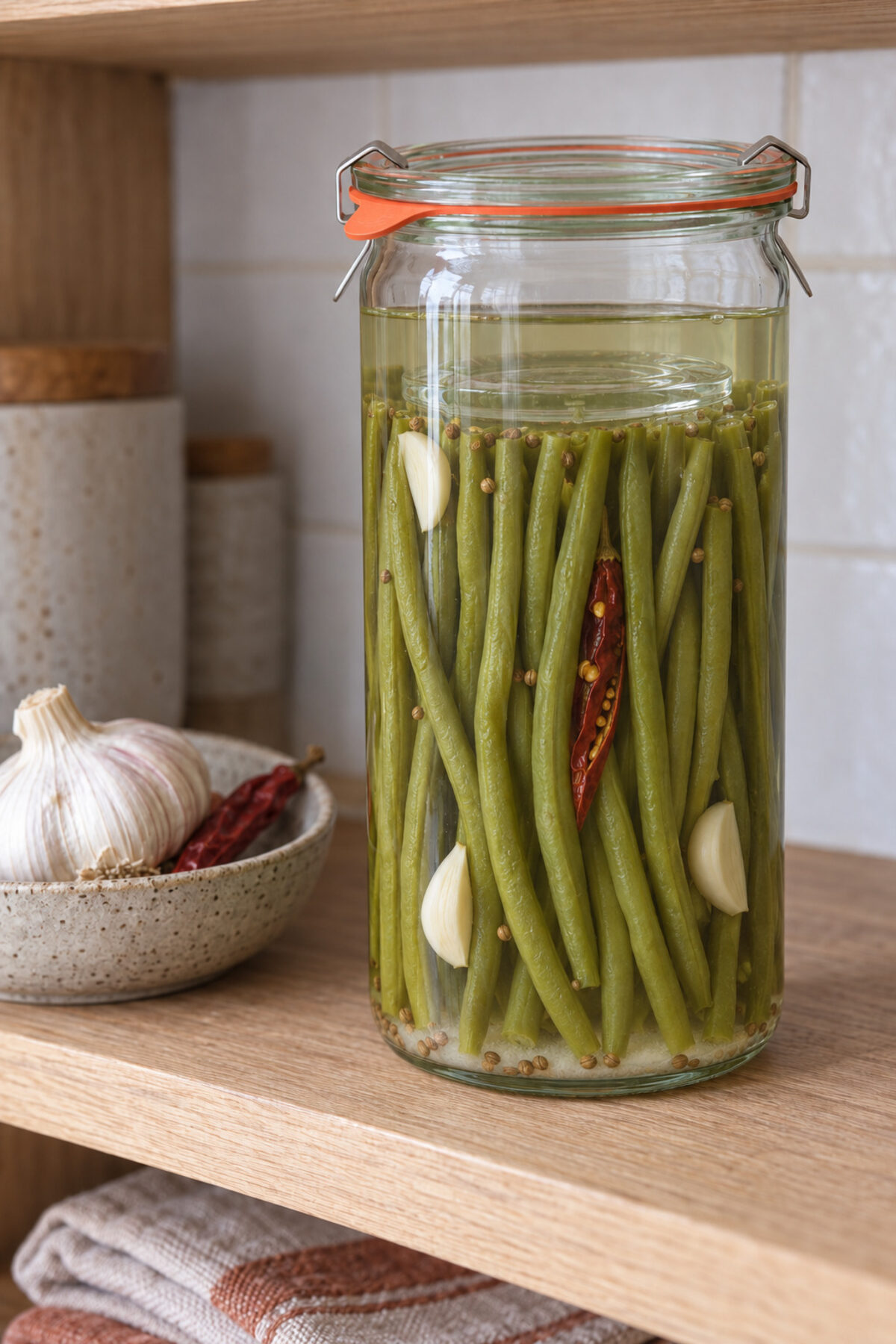 Judías verdes fermentadas con ajo