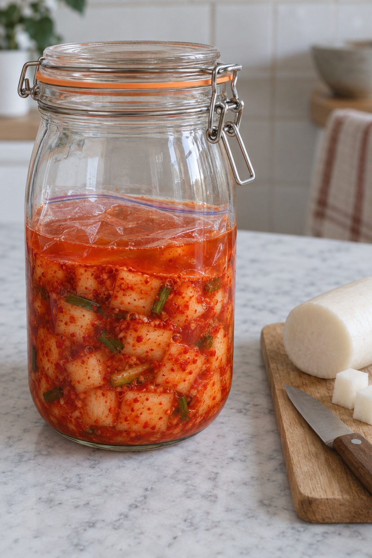 Kkakdugi, kimchi de rábano, día 1
