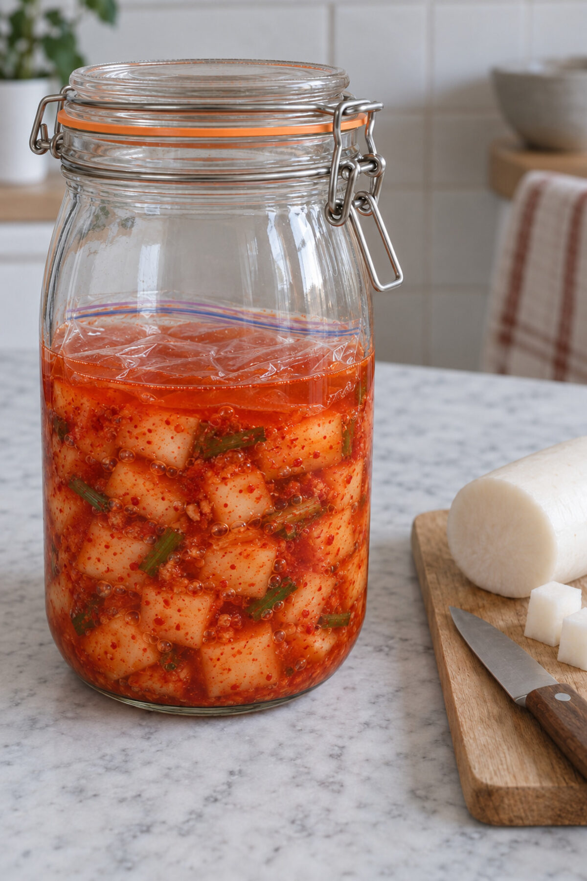 Kkakdugi, kimchi de rábano, día 2