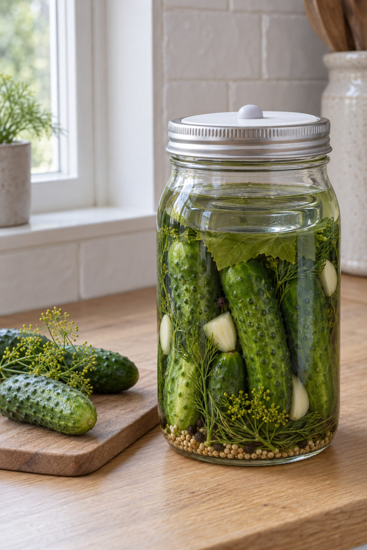 Pepinillos fermentados al eneldo, día 1