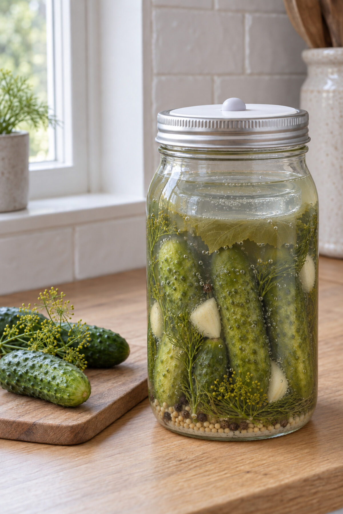Pepinillos fermentados al eneldo, día 7